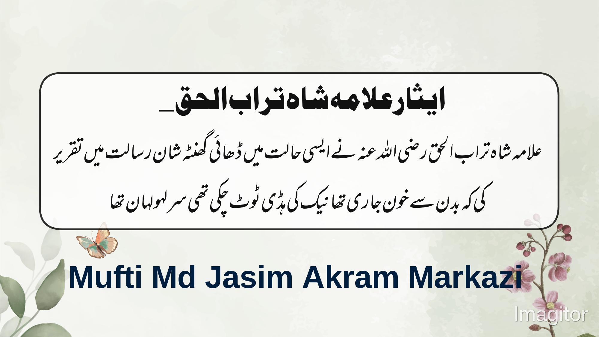 ایثار علامہ شاہ تراب الحق